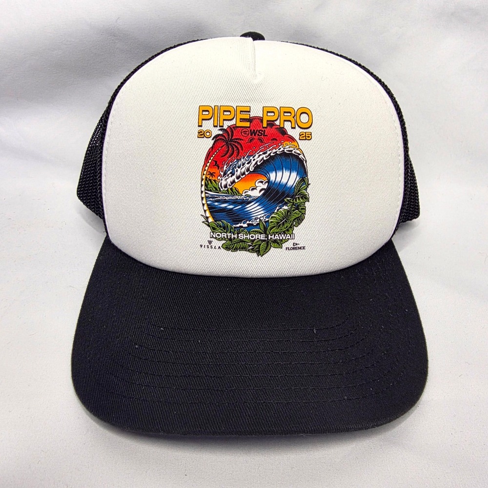 Vissla Trucker Hat Mens OSFM Black White Pipe Pro 2025 North Shore Hawaii Surf